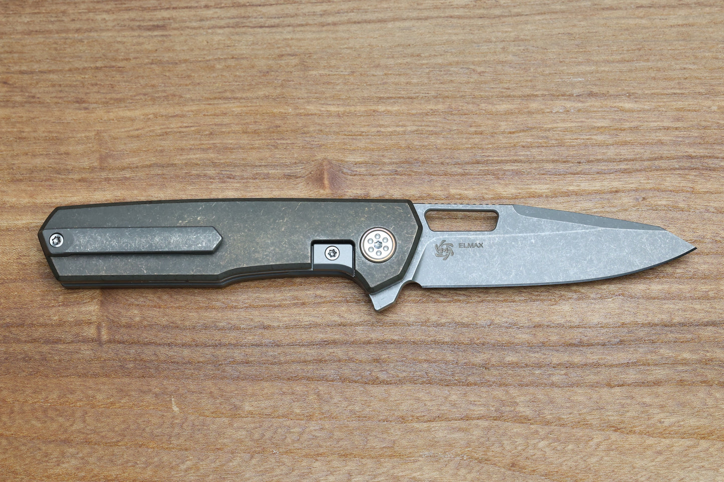 MECHFORCE KNIVES OESER NEBO V2 TUMBLED BRONZE TITANIUM HANDLES & ELMAX