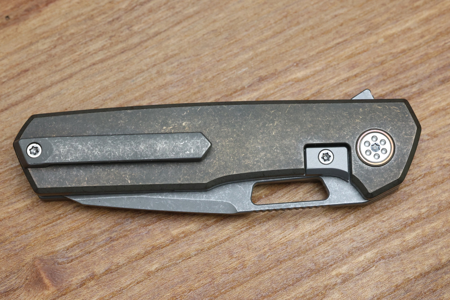 MECHFORCE KNIVES OESER NEBO V2 TUMBLED BRONZE TITANIUM HANDLES & ELMAX