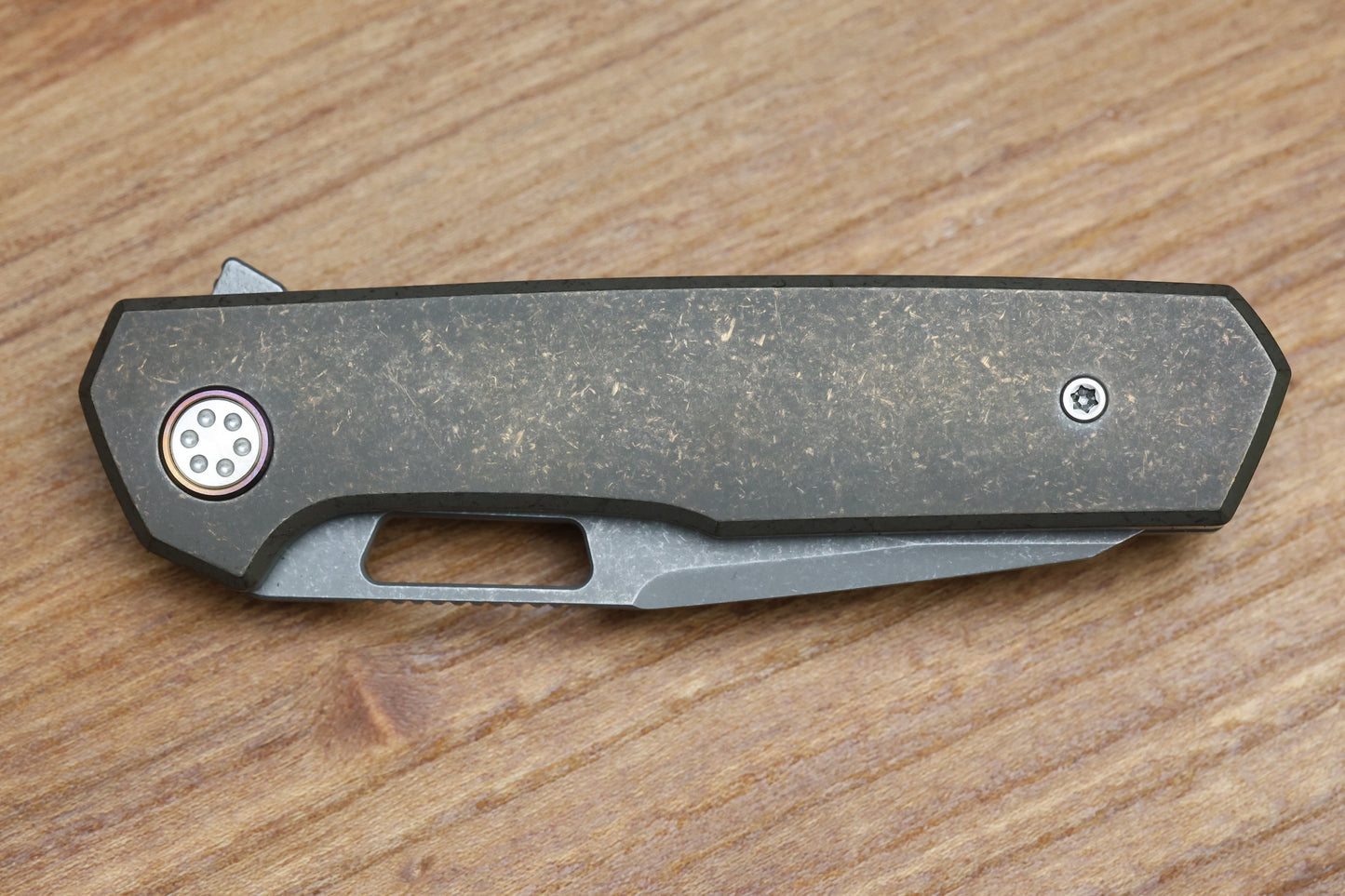MECHFORCE KNIVES OESER NEBO V2 TUMBLED BRONZE TITANIUM HANDLES & ELMAX