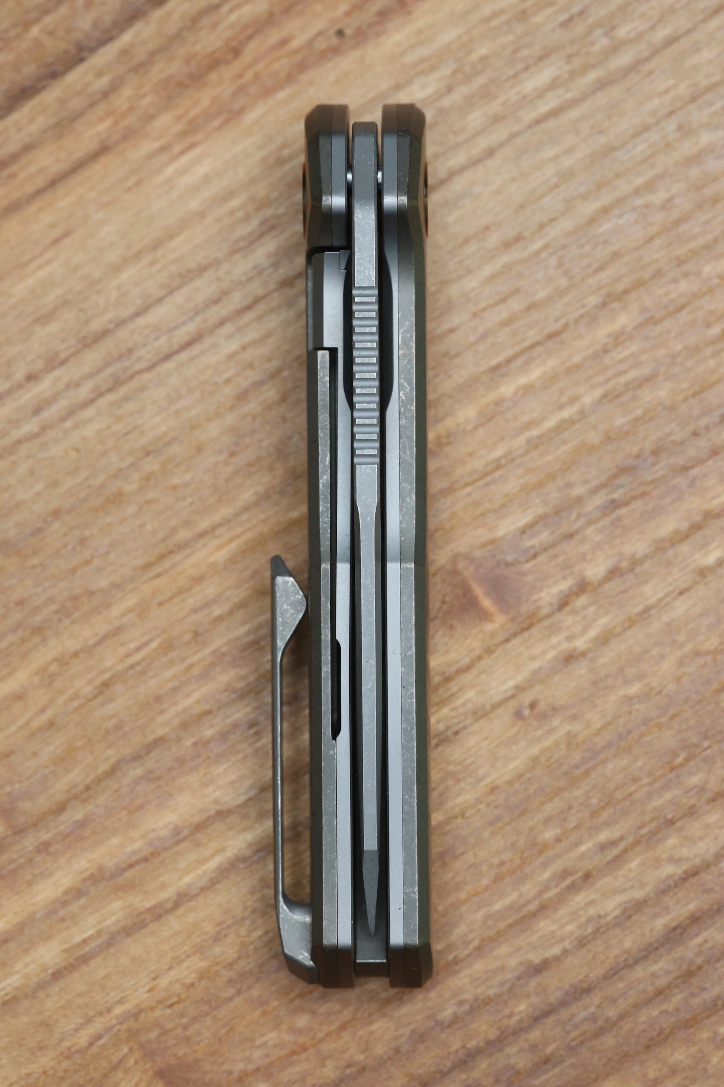 MECHFORCE KNIVES OESER NEBO V2 TUMBLED BRONZE TITANIUM HANDLES & ELMAX