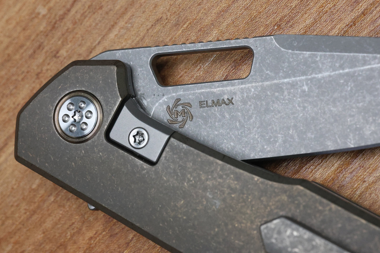 MECHFORCE KNIVES OESER NEBO V2 TUMBLED BRONZE TITANIUM HANDLES & ELMAX