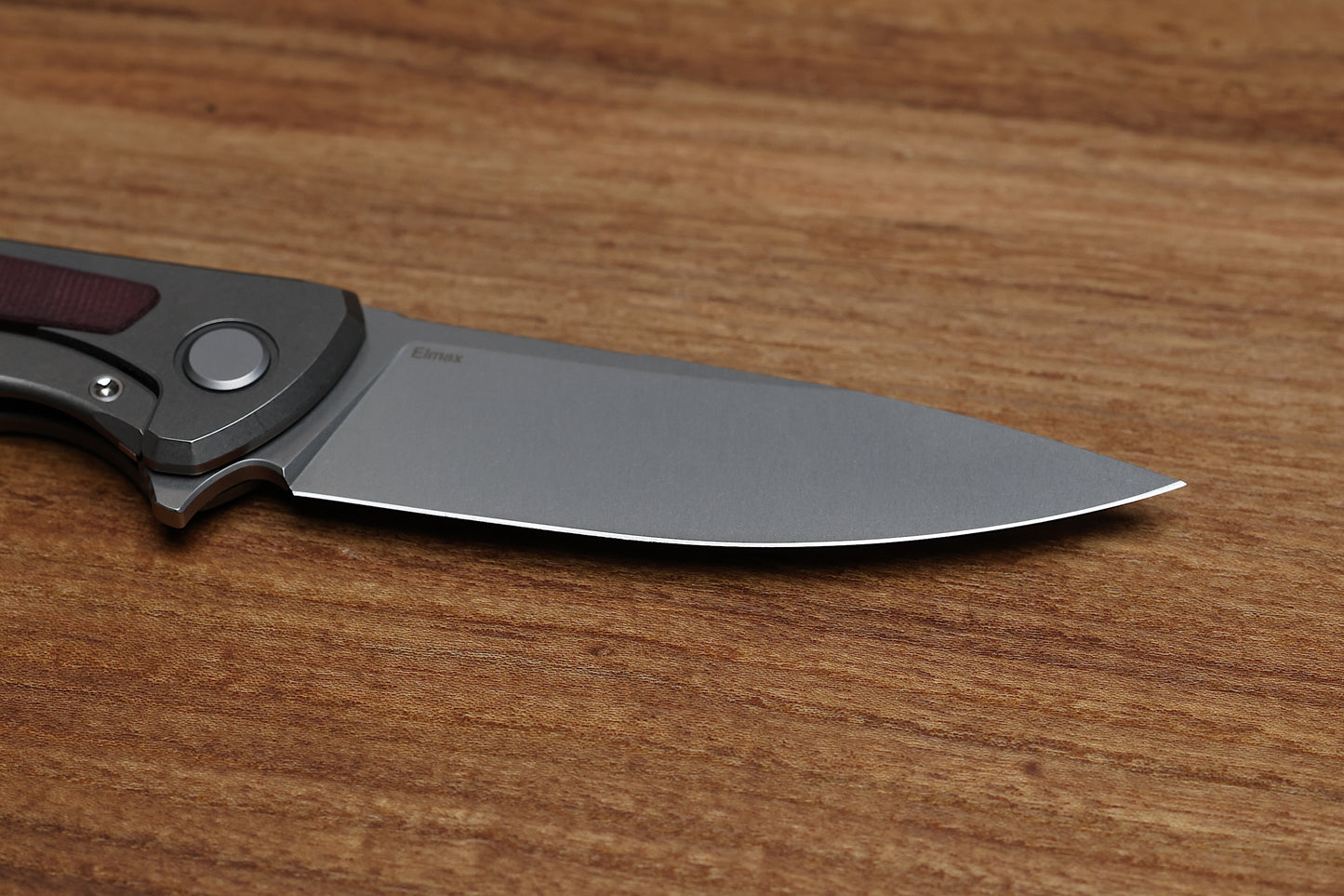 SHIROGOROV F95NL – ELMAX BLADE – STONEWASHED TITANIUM HANDLE W/ MAROON MICARTA INLAY- MRBS