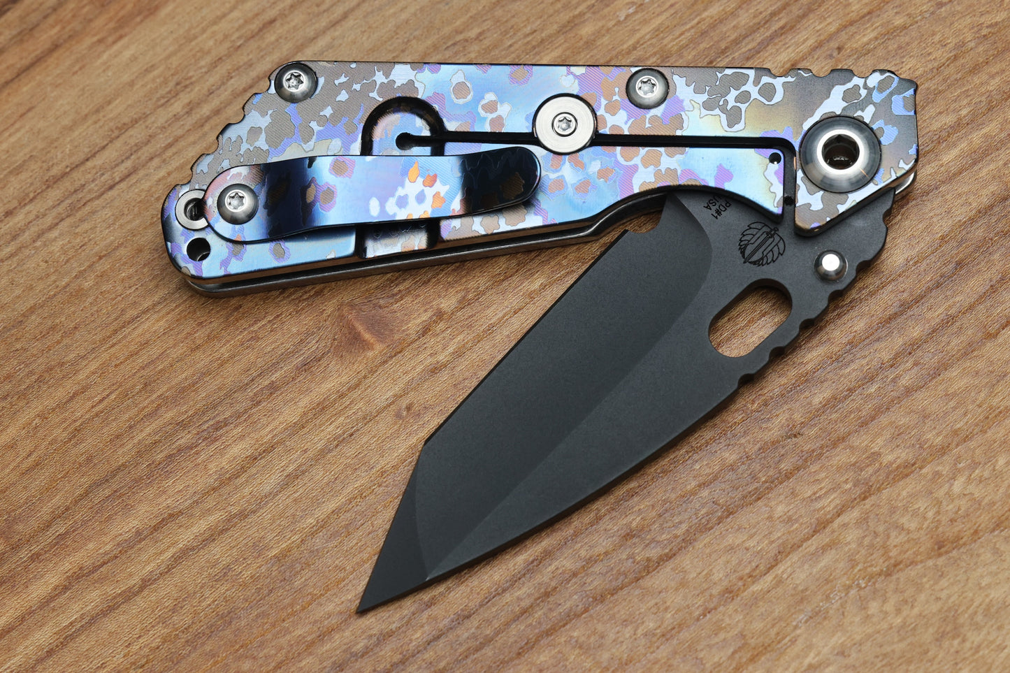 STRIDER KNIVES SNG PD#1 CLIP POINT BLADE, PARTIZAN CAMO TITANIUM HANDLE W/PARTIZAN CAMO CLIP