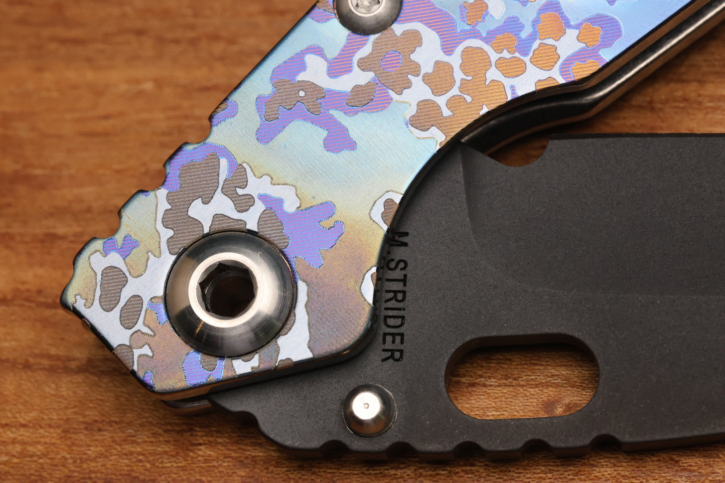 STRIDER KNIVES SNG PD#1 CLIP POINT BLADE, PARTIZAN CAMO TITANIUM HANDLE W/PARTIZAN CAMO CLIP