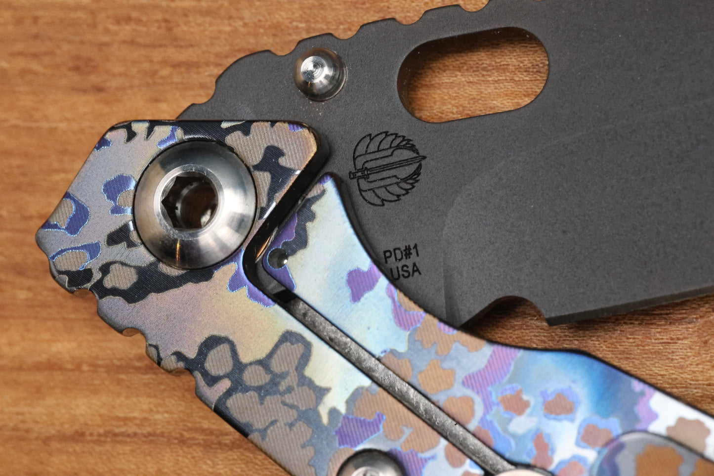 STRIDER KNIVES SNG PD#1 CLIP POINT BLADE, PARTIZAN CAMO TITANIUM HANDLE W/PARTIZAN CAMO CLIP