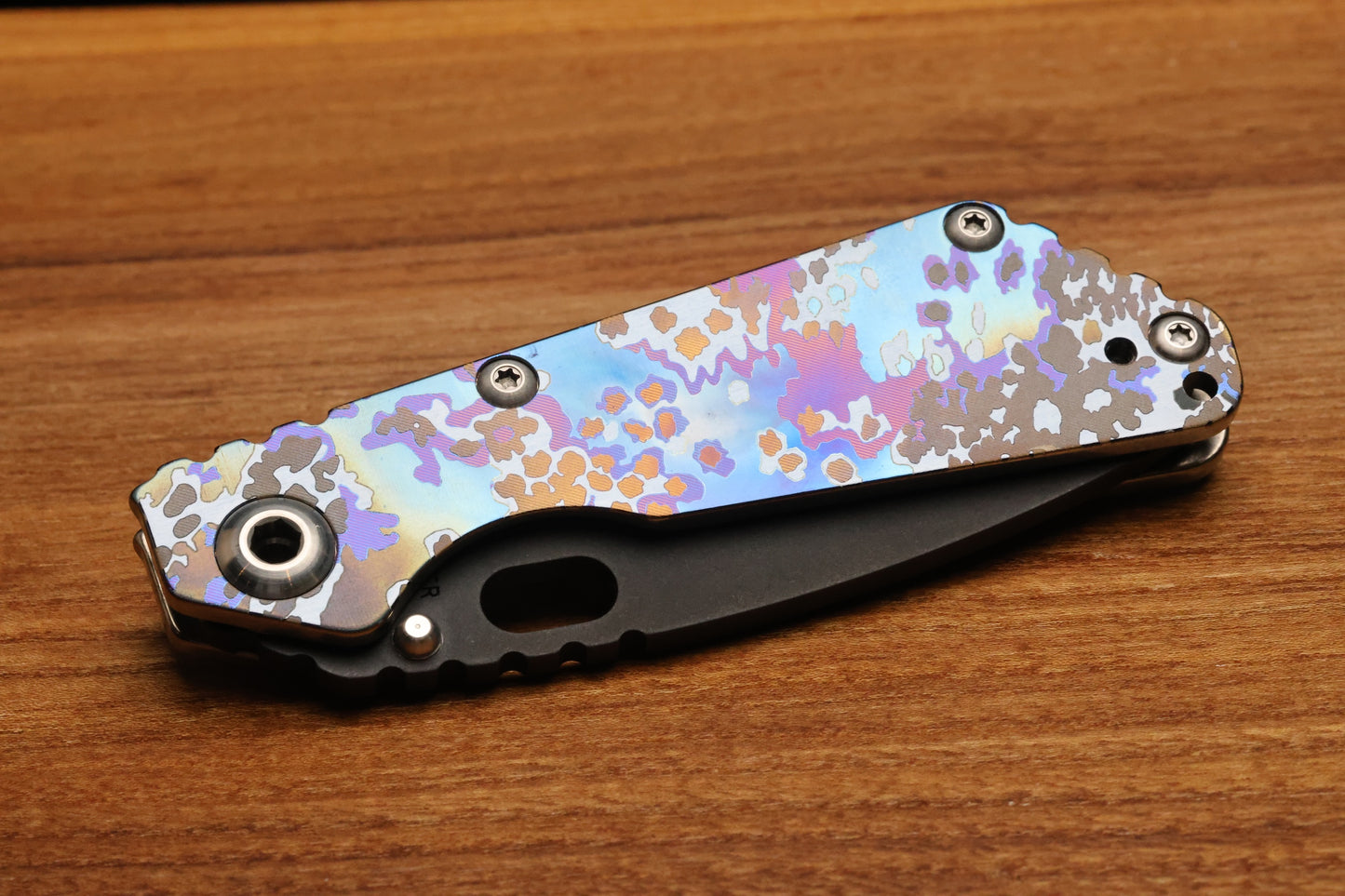 STRIDER KNIVES SNG PD#1 CLIP POINT BLADE, PARTIZAN CAMO TITANIUM HANDLE W/PARTIZAN CAMO CLIP
