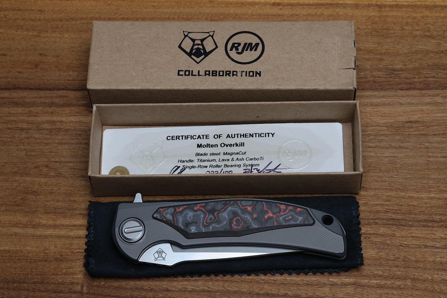 SHIROGOROV “LIMITED EDITION” RJ MARTIN DESIGN MOLTEN OVERKILL – MAGNACUT BLADE – TITANIUM HANDLE W/ LAVA & ASH CARBOTI INLAYS – SRRBS