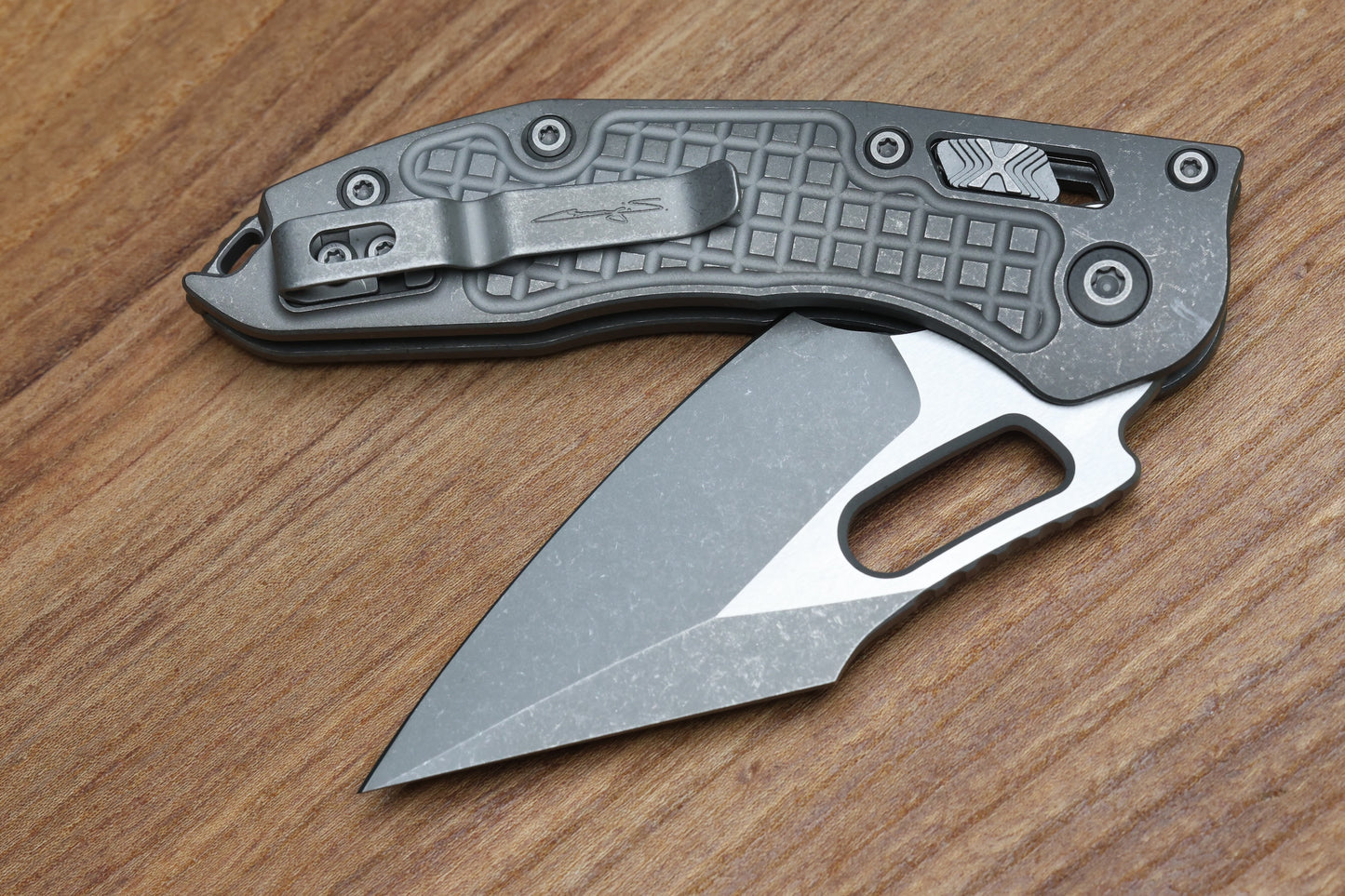 MICROTECH KNIVES "MARFIONE SELECT" STITCH - RAM-LOK APOCALYPTIC FINISH FRAG PATTERN TITANIUM 169RL-10APFRMS1