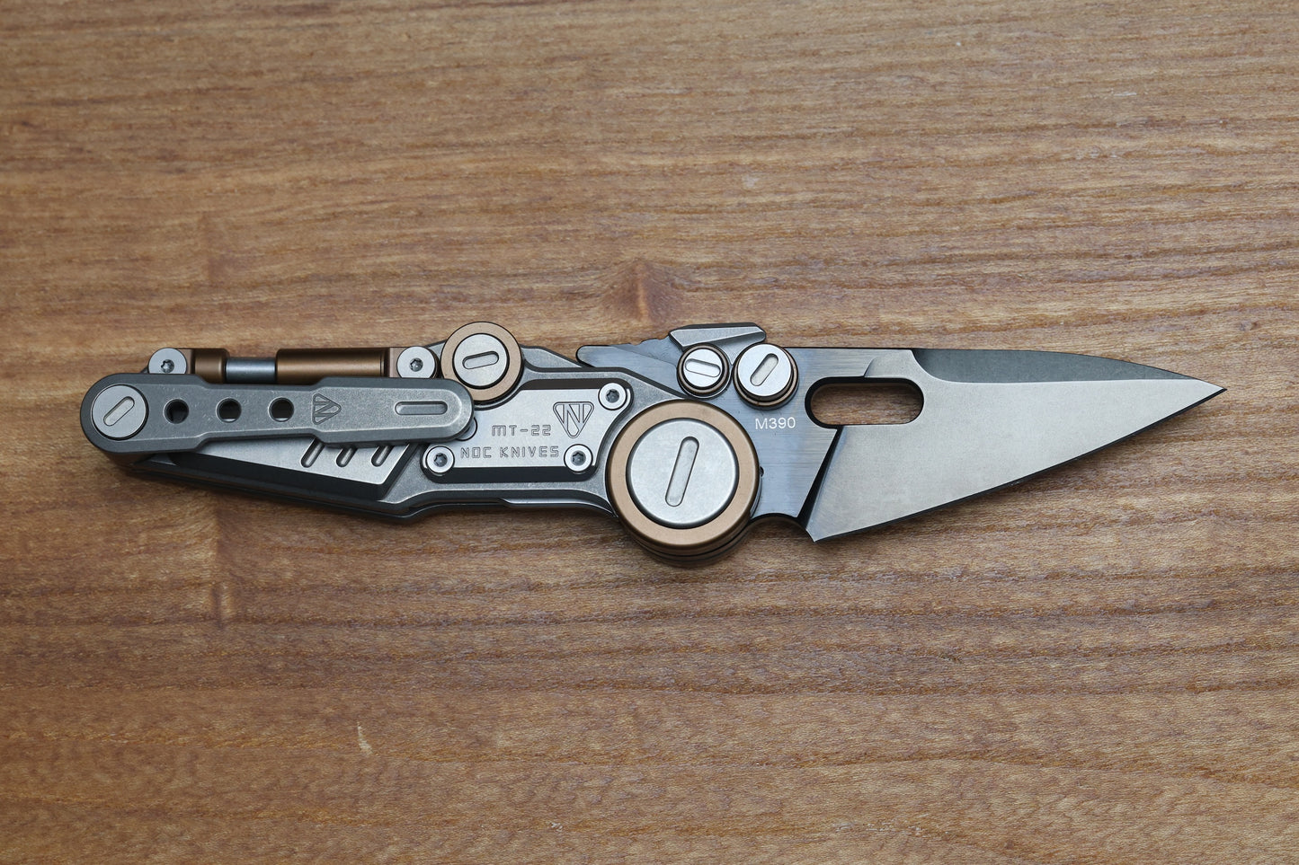 NOC KNIVES MT-22 MINI S-08 - STONEWASH/BRONZE ANODIZED TITANIUM HANDLE - BLACK M390 BLADE