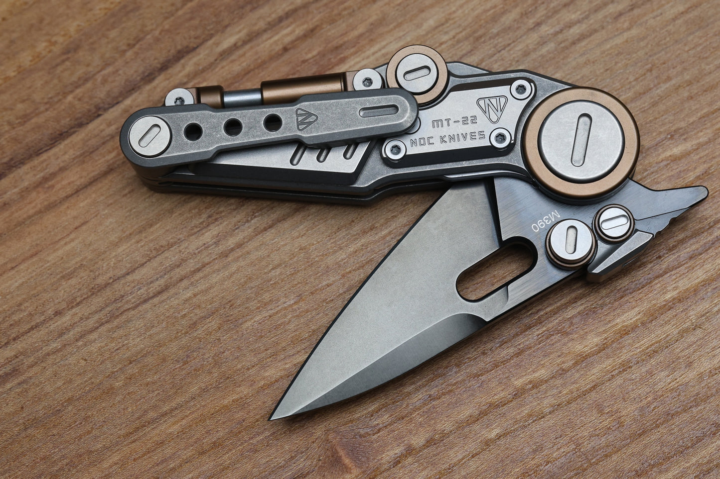 NOC KNIVES MT-22 MINI S-08 - STONEWASH/BRONZE ANODIZED TITANIUM HANDLE - BLACK M390 BLADE