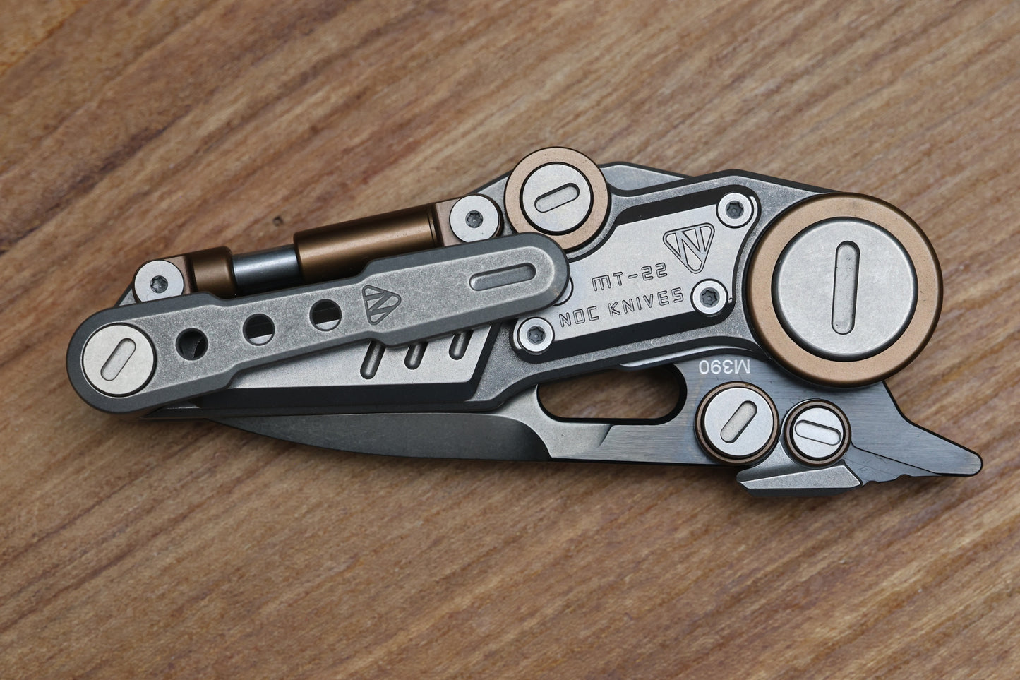 NOC KNIVES MT-22 MINI S-08 - STONEWASH/BRONZE ANODIZED TITANIUM HANDLE - BLACK M390 BLADE