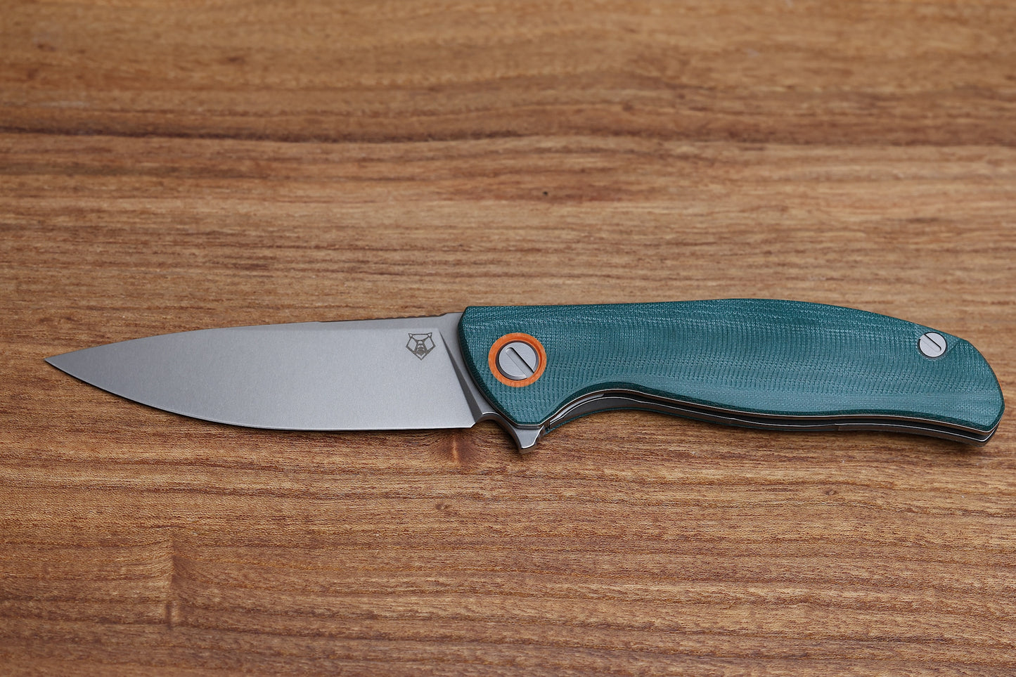 SHIROGOROV F3 – ELMAX BLADE – EMERALD MICARTA HANDLE W/ ORANGE G10 ACCENTS – MRBS