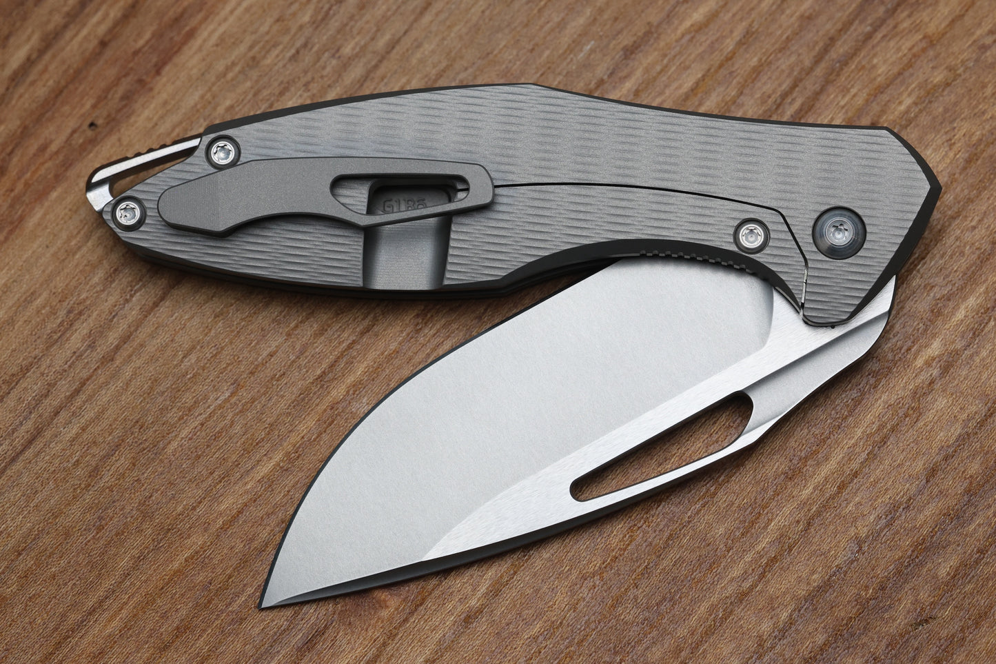 KOENIG KNIVES MINI ARIUS - NON FLIPPER - PLEXA TITANIUM HANDLE - SILVER HARDWARE - BURNISHED W/ POLISHED FLATS M390 BLADE