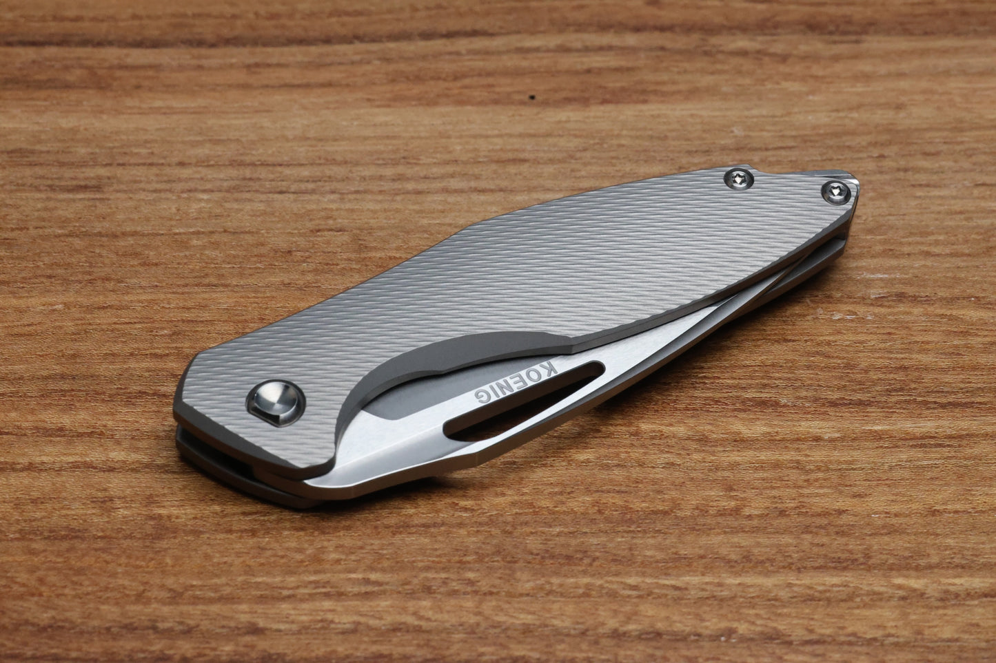 KOENIG KNIVES MINI ARIUS - NON FLIPPER - CORDA TITANIUM HANDLE - SILVER HARDWARE - BURNISHED W/ POLISHED FLATS M390 BLADE