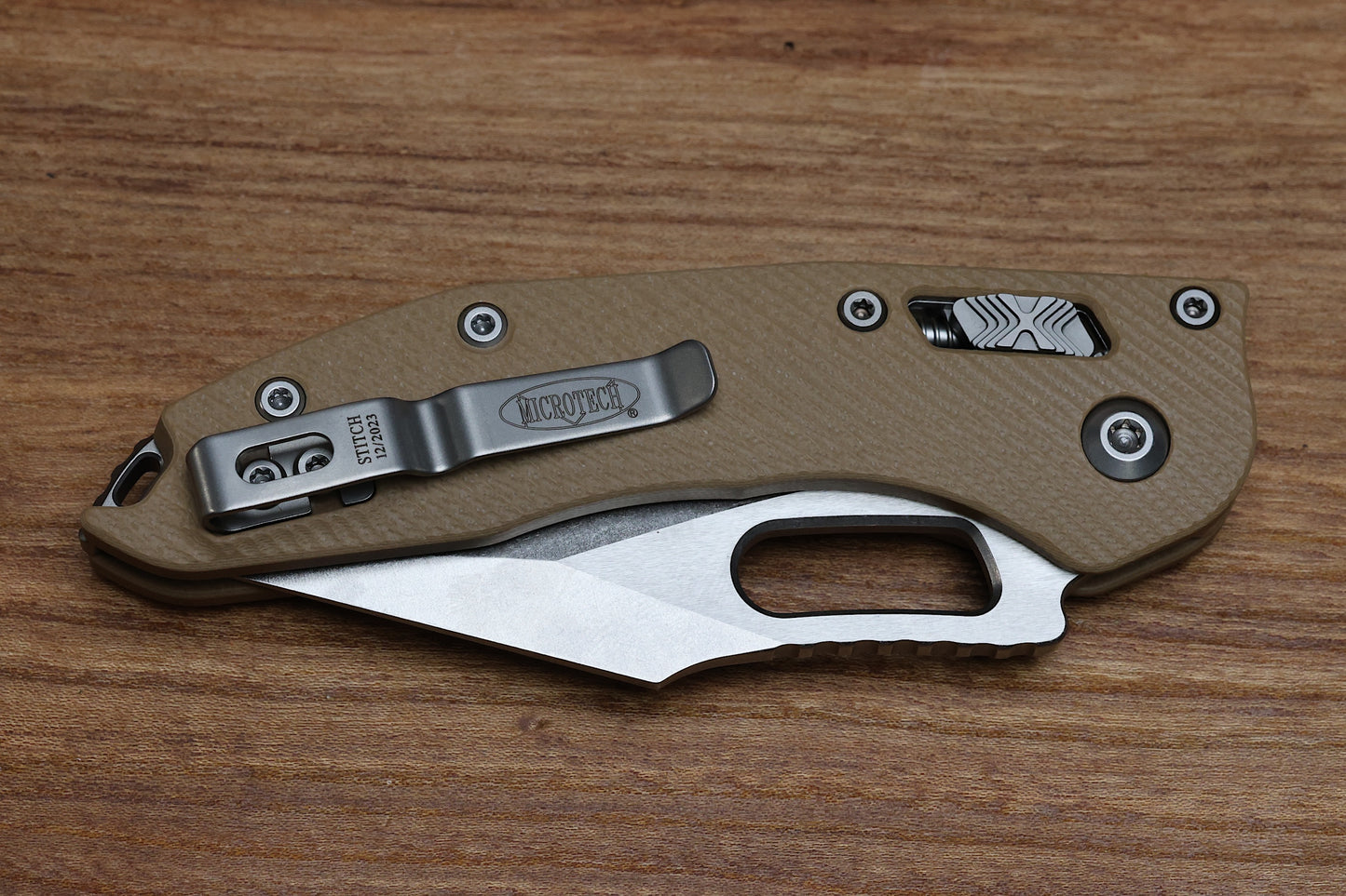 MICROTECH KNIVES MANUAL STITCH RAM LOK FLUTED TAN G-10 & STONEWASH M390MK 169RL-10 FLGTTA