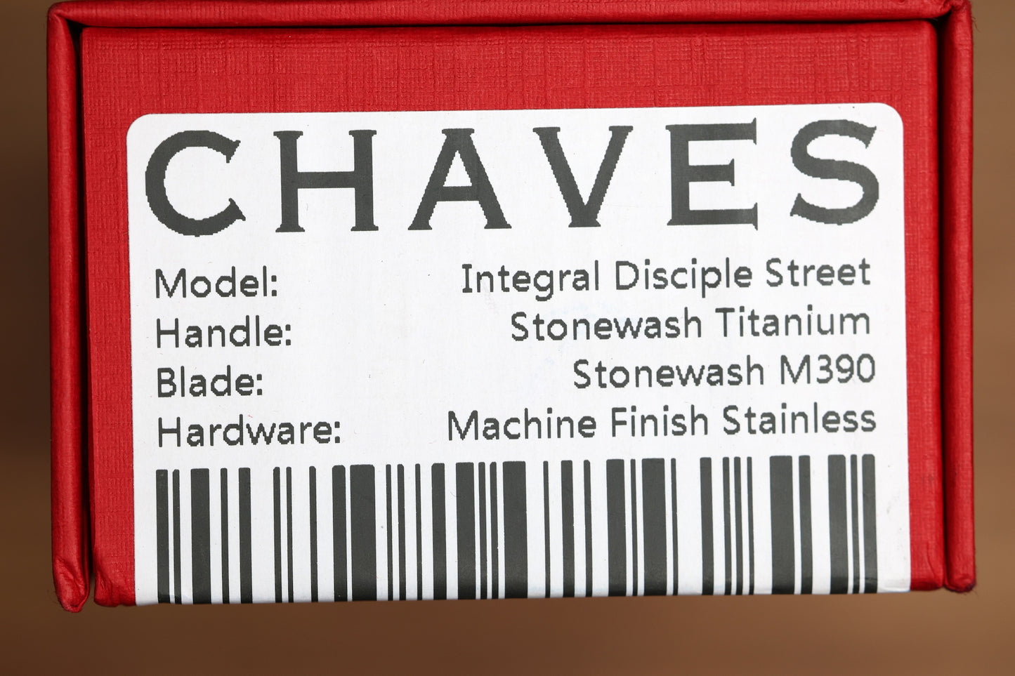 CHAVES KNIVES JAKE MCCOY DISCIPLE STREET STONEWASH TITANIUM INTEGRAL HANDLE & STONEWASH M390