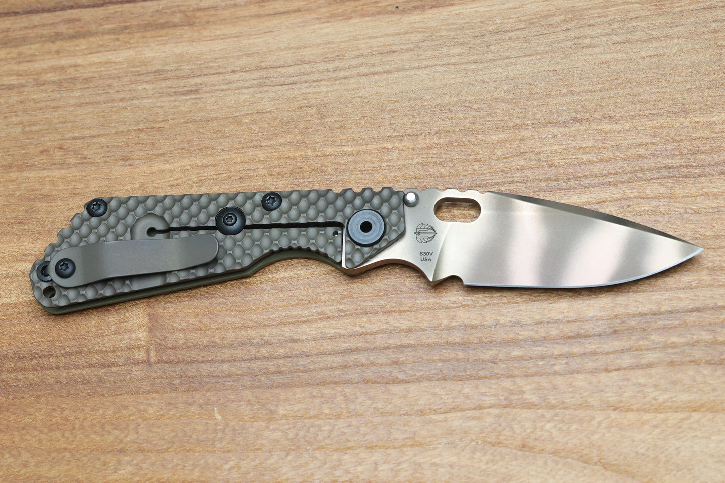 MICK STRIDER SNG OD GREEN DGG DOUBLE GUNNER GRIP & ANTIQUE BRONZE W/ GHOSTSTRIPE S30V