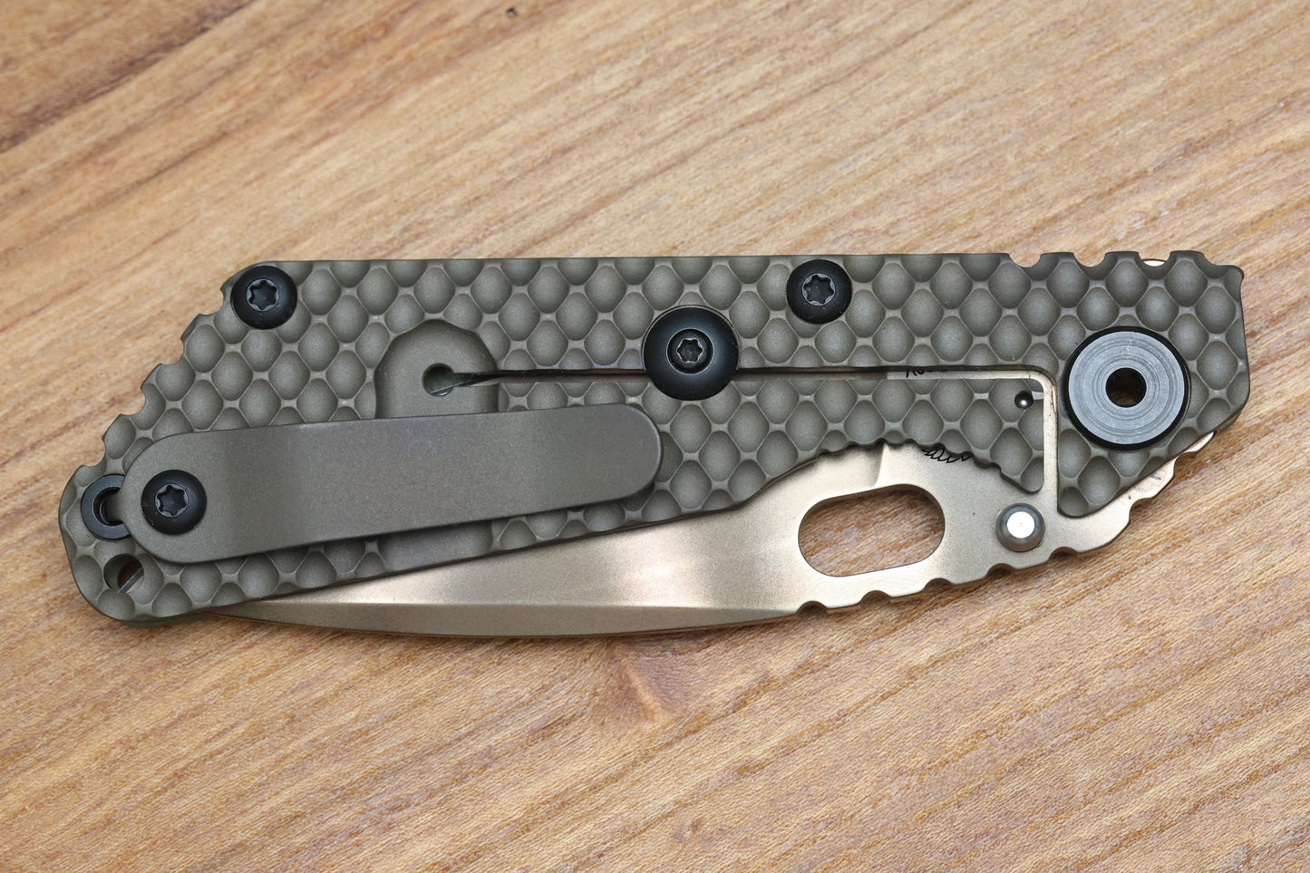 MICK STRIDER SNG OD GREEN DGG DOUBLE GUNNER GRIP & ANTIQUE BRONZE W/ GHOSTSTRIPE S30V