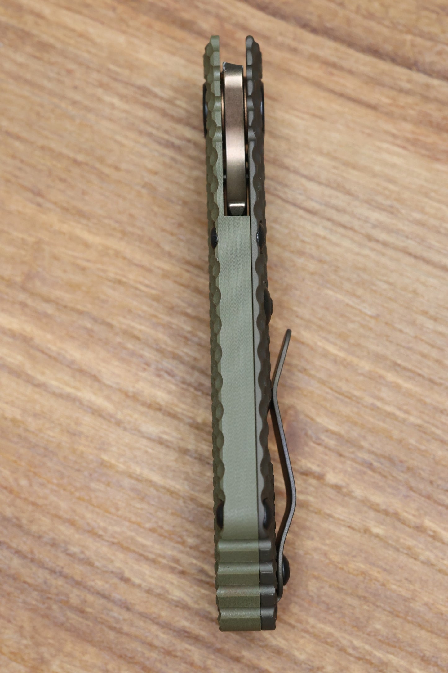 MICK STRIDER SNG OD GREEN DGG DOUBLE GUNNER GRIP & ANTIQUE BRONZE W/ GHOSTSTRIPE S30V