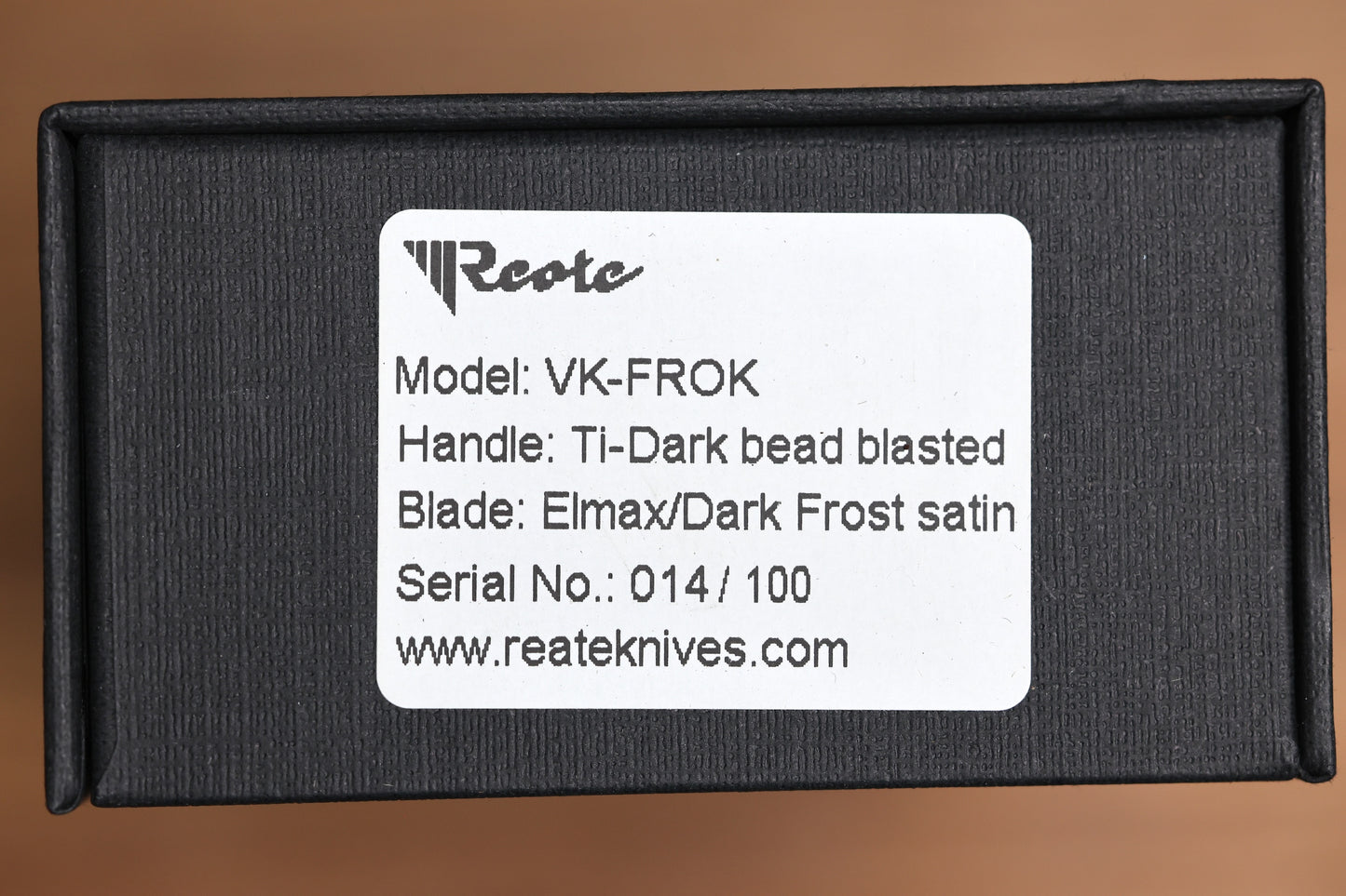 REATE KNIVES VK-FROK DARK BEAD BLAST TITANIUM HANDLE W/ DARK FROSTED SATIN ELMAX
