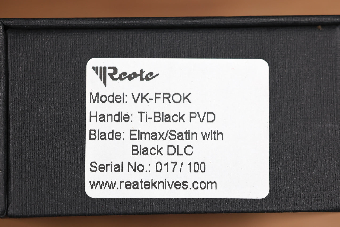 REATE KNIVES VK-FROK PVD TITANIUM HANDLE W/ SATIN DLC ELMAX