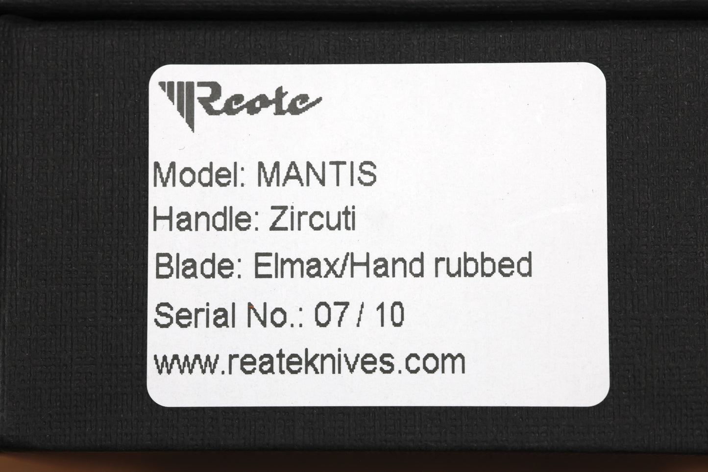 REATE KNIVES MANTIS - FULL ZIRCUTI - HAND SATIN ELMAX BLADE