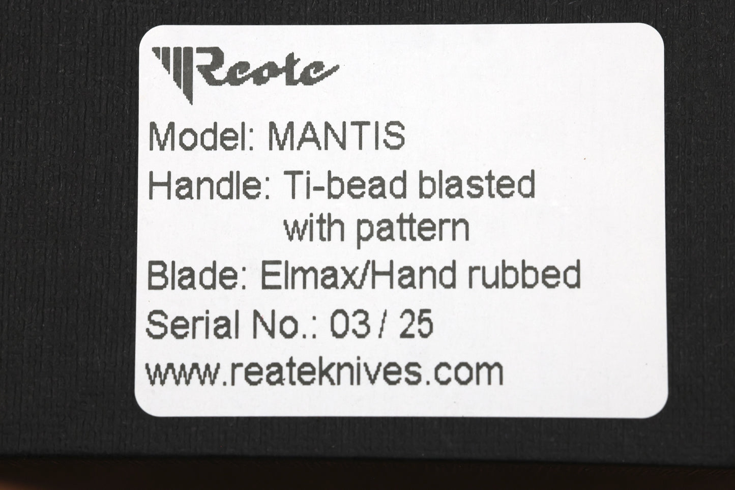 REATE KNIVES MANTIS - MILLED TITANIUM ZIRCUTI ACCENTS - HAND SATIN ELMAX BLADE