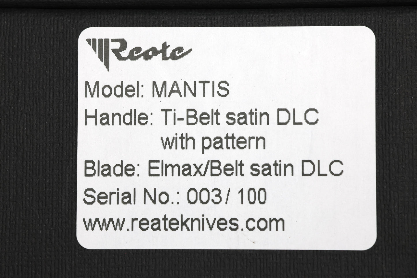 REATE KNIVES MANTIS - MILLED TIITANIUM DLC HANLDE - ELMAX DLC BLADE