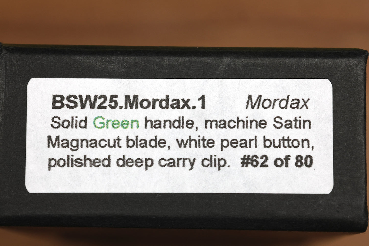 PRO-TECH MORDAX GRIDLOCK GREEN ALUMINUM HANDLE W/ MACHINE SATIN MAGNACUT BSW25.MORDAX.1