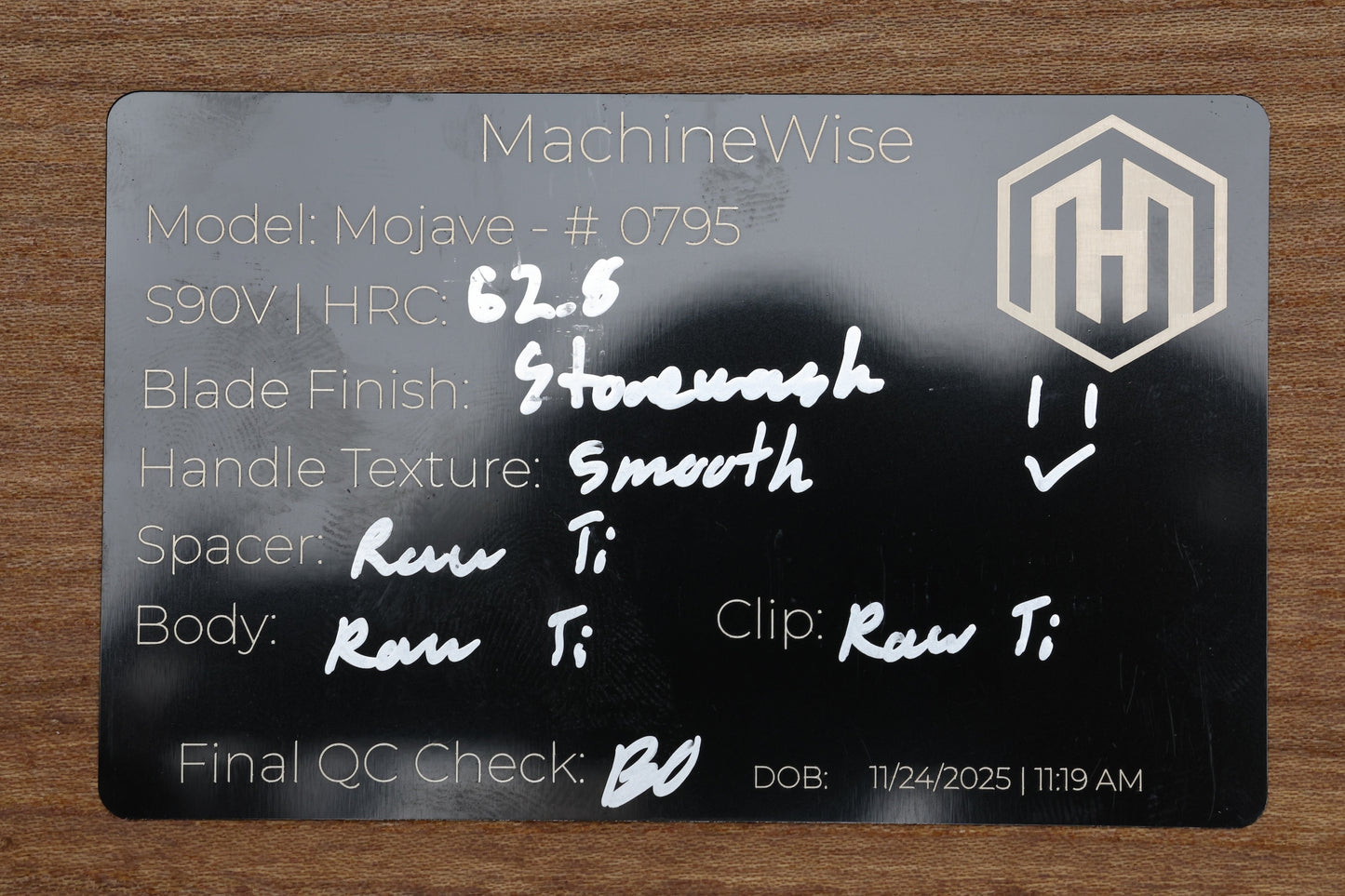 MACHINEWISE MOJAVE #795 RAW FINISH TITANIUM AND S90V BLADE