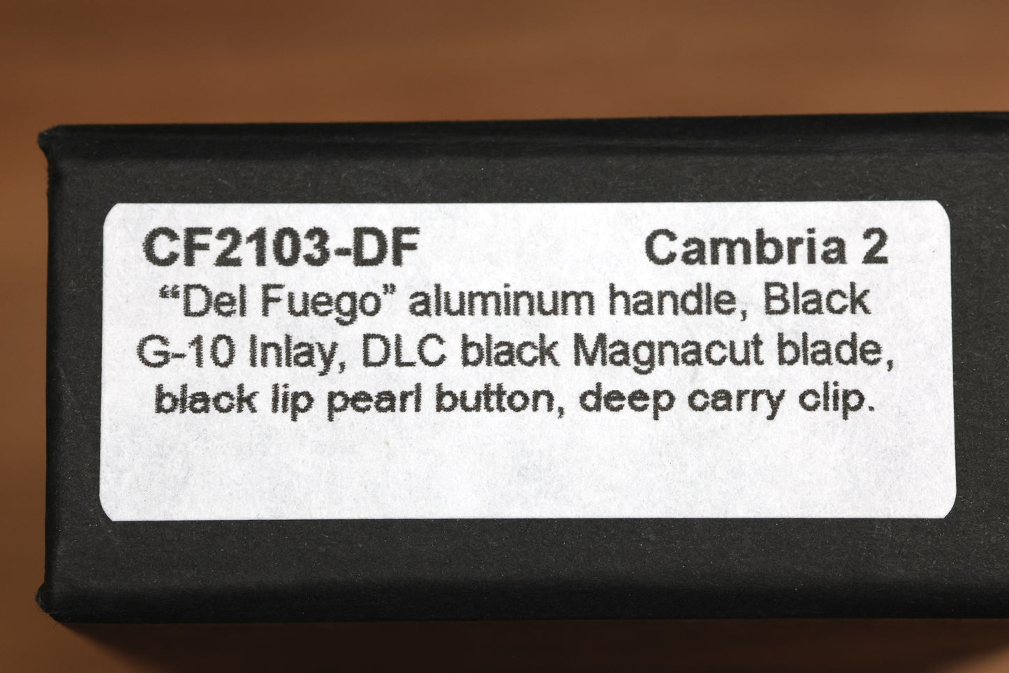 PRO-TECH CAMBRIA FLIPPER DEL FUEGO HANDLE W/BLACK LIP PEARL BUTTON- DLC MAGNACUT BLADE, CF2103-DF