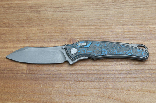 HAWK KNIFE DESIGNS TALON STONEWASHED M390 BLADE, ARCTIC STORM, FAT CARBON HANDLE OVERLAYS