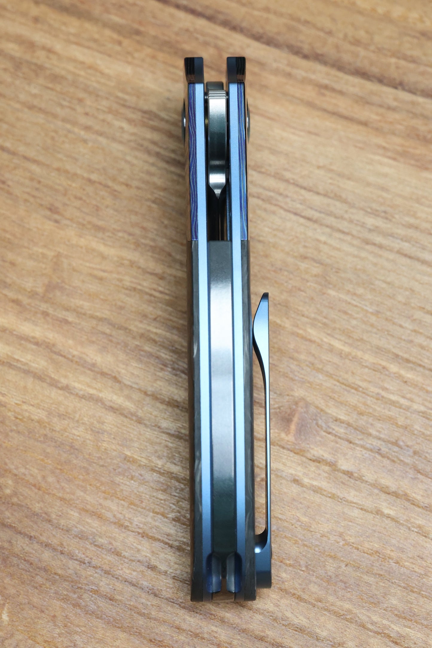 REATE KNIVES FDT TF-4 TITANIUM BLUE HANDLE MARBLED FAT CARBON ZIRCUTI BOLSTERS HAND RUBBED M398 BLADE
