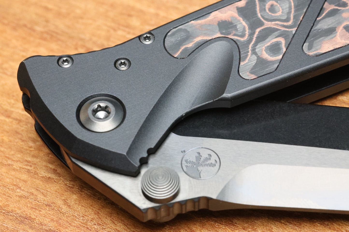 MICROTECH SOCOM ELITE M/A DLC SPIKE GRIND W/ LIVEWIRE COPPER CARBON INLAYS SIGNATURE SERIES