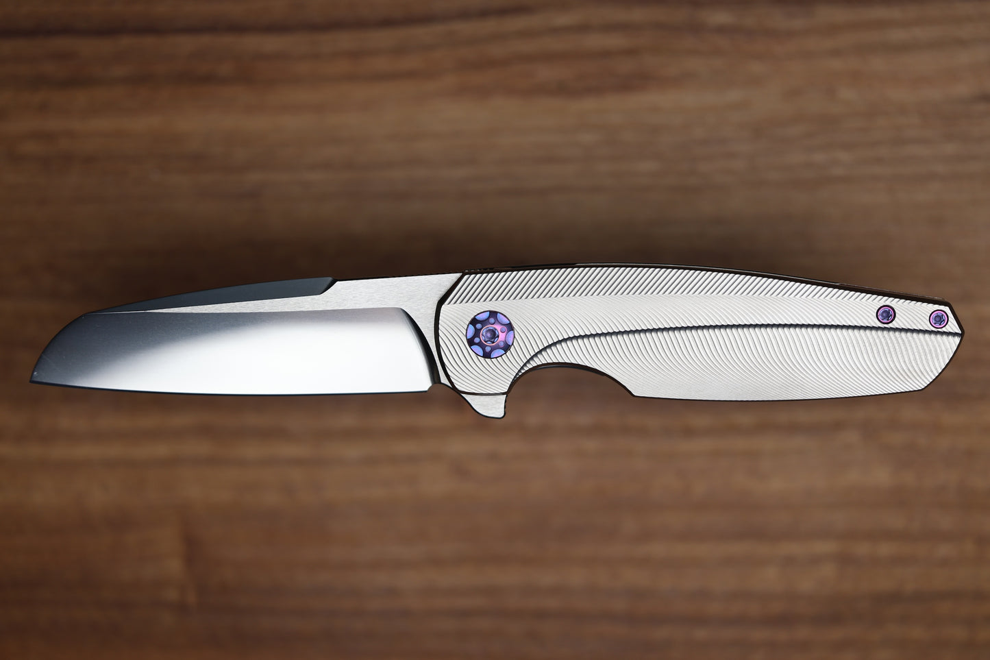 HOLT BLADEWORKS HAPTIC SLIM LINER LOCK TITANIUM QUIL PATTERN NEAR MIRROR M390 BLADE #297 (PREOWNED)