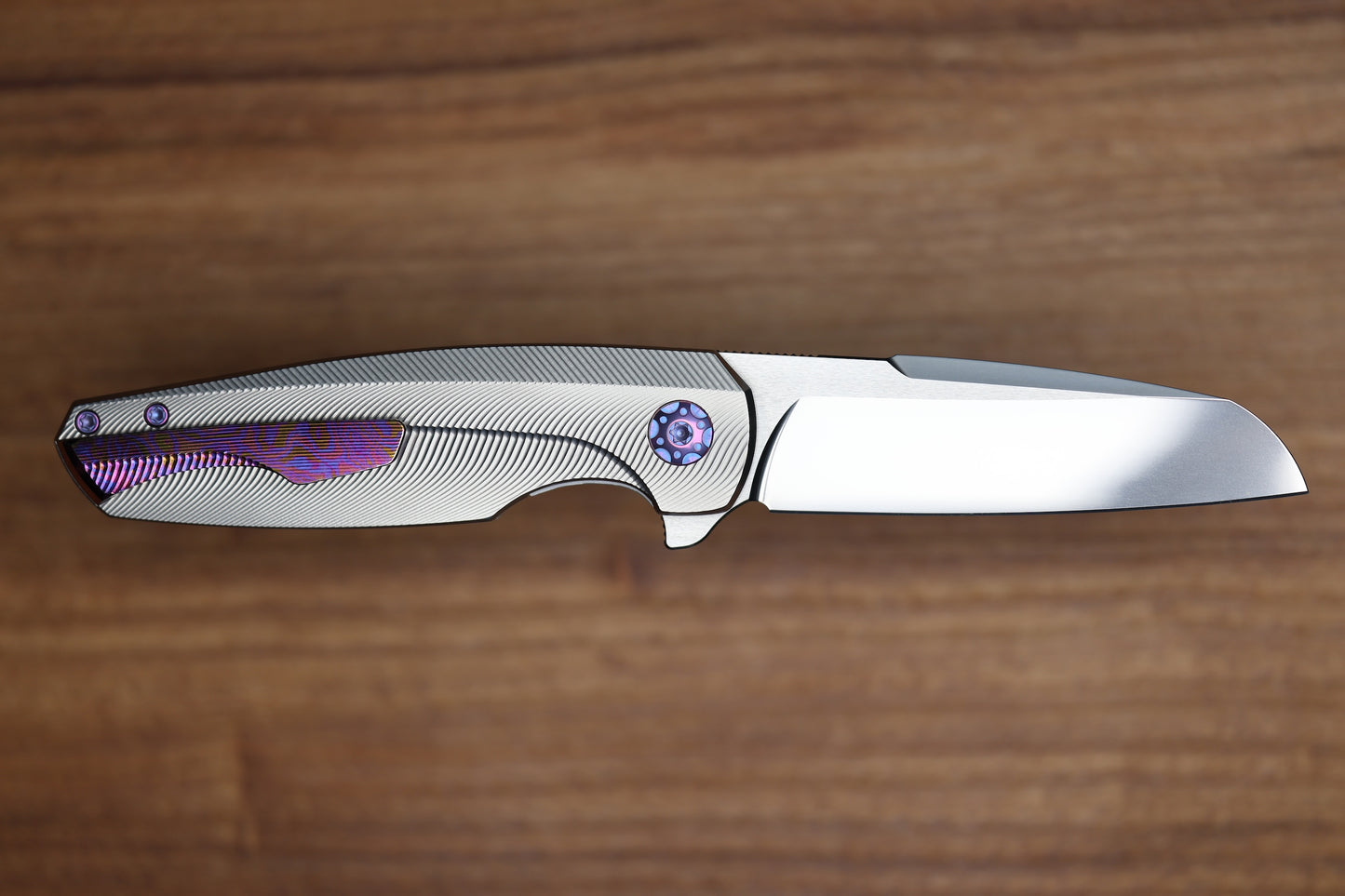 HOLT BLADEWORKS HAPTIC SLIM LINER LOCK TITANIUM QUIL PATTERN NEAR MIRROR M390 BLADE #297 (PREOWNED)
