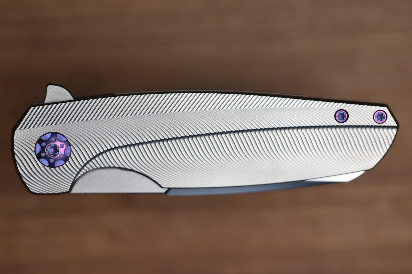 HOLT BLADEWORKS HAPTIC SLIM LINER LOCK TITANIUM QUIL PATTERN NEAR MIRROR M390 BLADE #297 (PREOWNED)