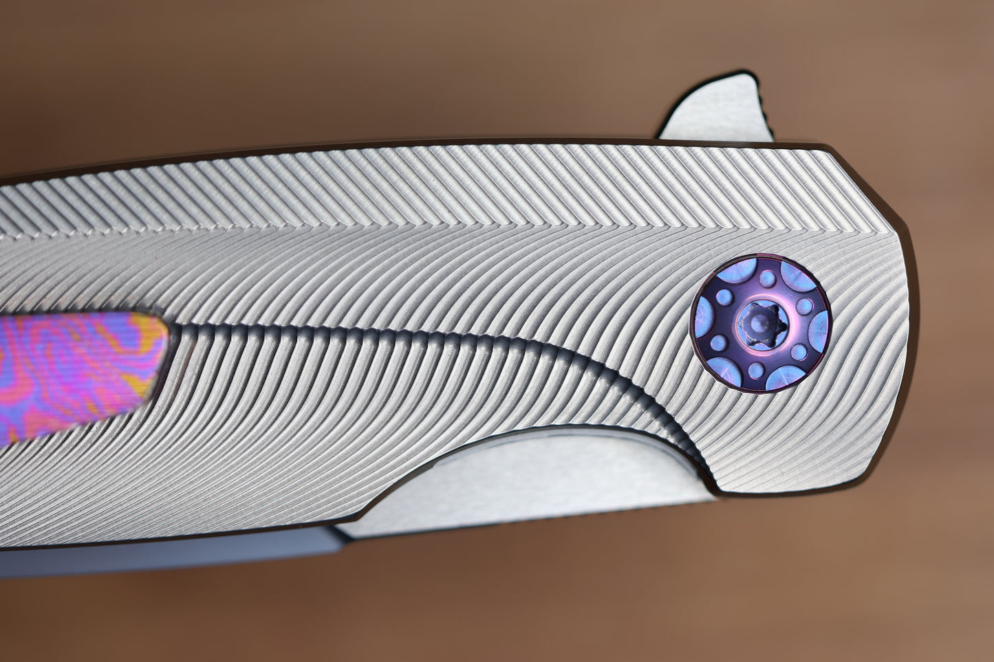HOLT BLADEWORKS HAPTIC SLIM LINER LOCK TITANIUM QUIL PATTERN NEAR MIRROR M390 BLADE #297 (PREOWNED)