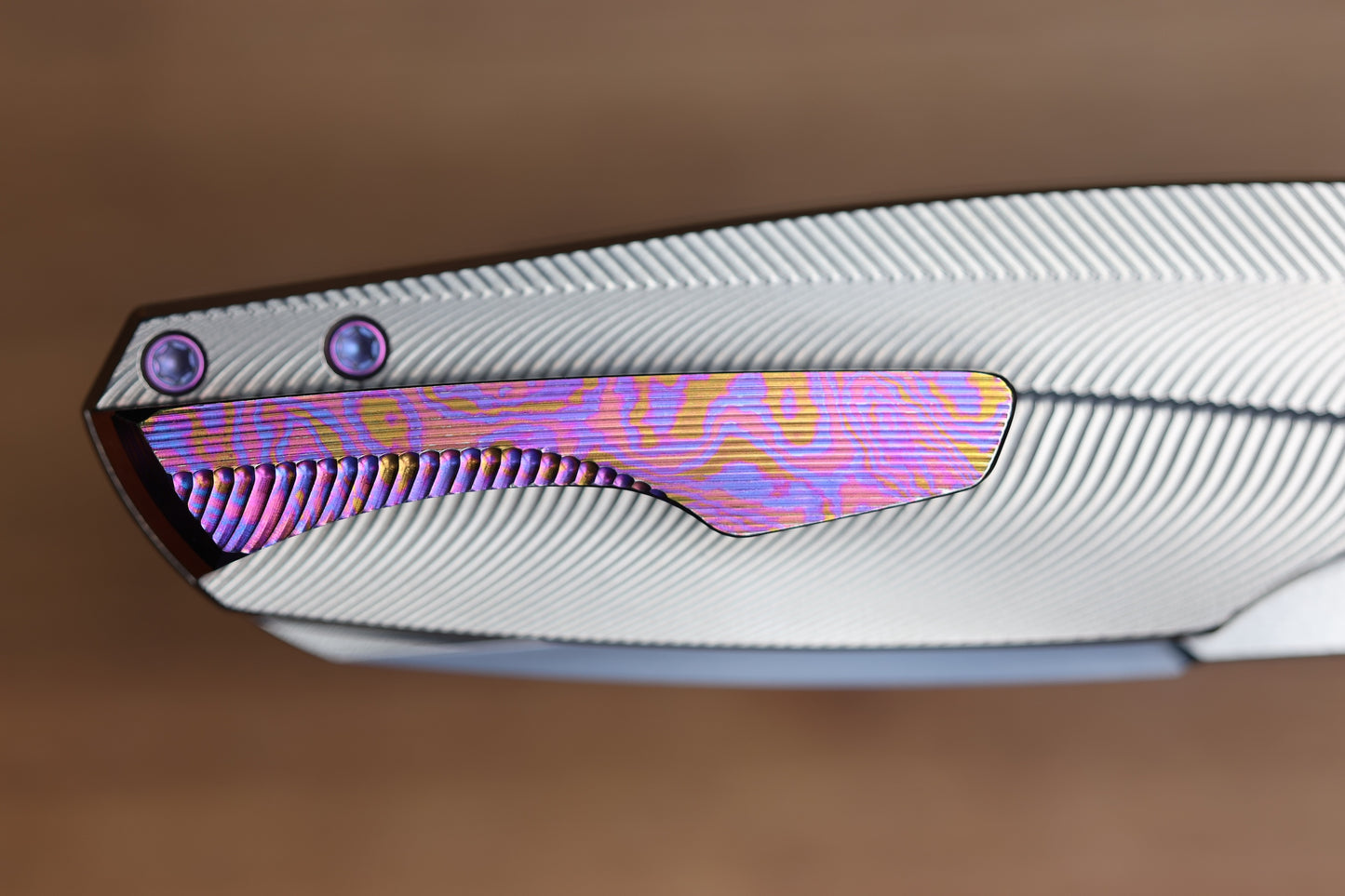 HOLT BLADEWORKS HAPTIC SLIM LINER LOCK TITANIUM QUIL PATTERN NEAR MIRROR M390 BLADE #297 (PREOWNED)