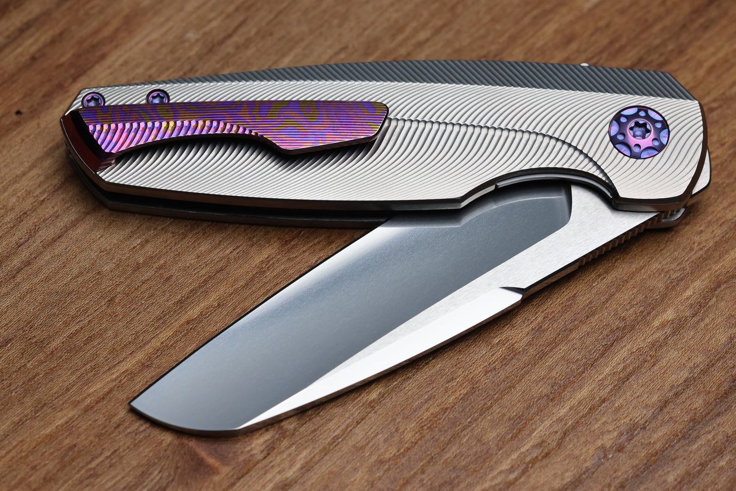 HOLT BLADEWORKS HAPTIC SLIM LINER LOCK TITANIUM QUIL PATTERN NEAR MIRROR M390 BLADE #297 (PREOWNED)
