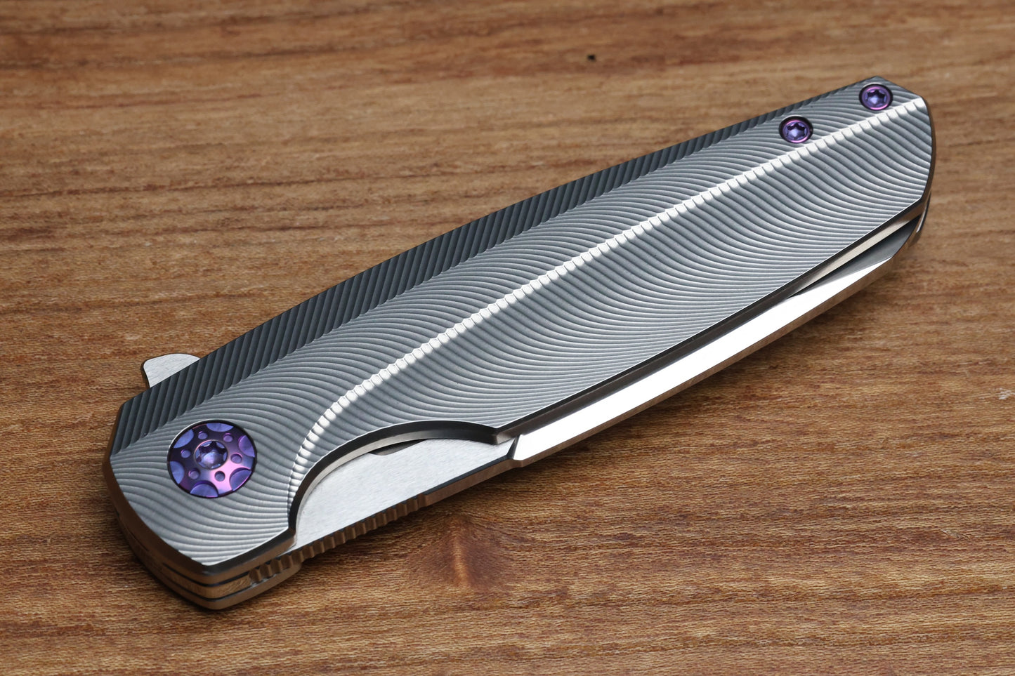 HOLT BLADEWORKS HAPTIC SLIM LINER LOCK TITANIUM QUIL PATTERN NEAR MIRROR M390 BLADE #297 (PREOWNED)