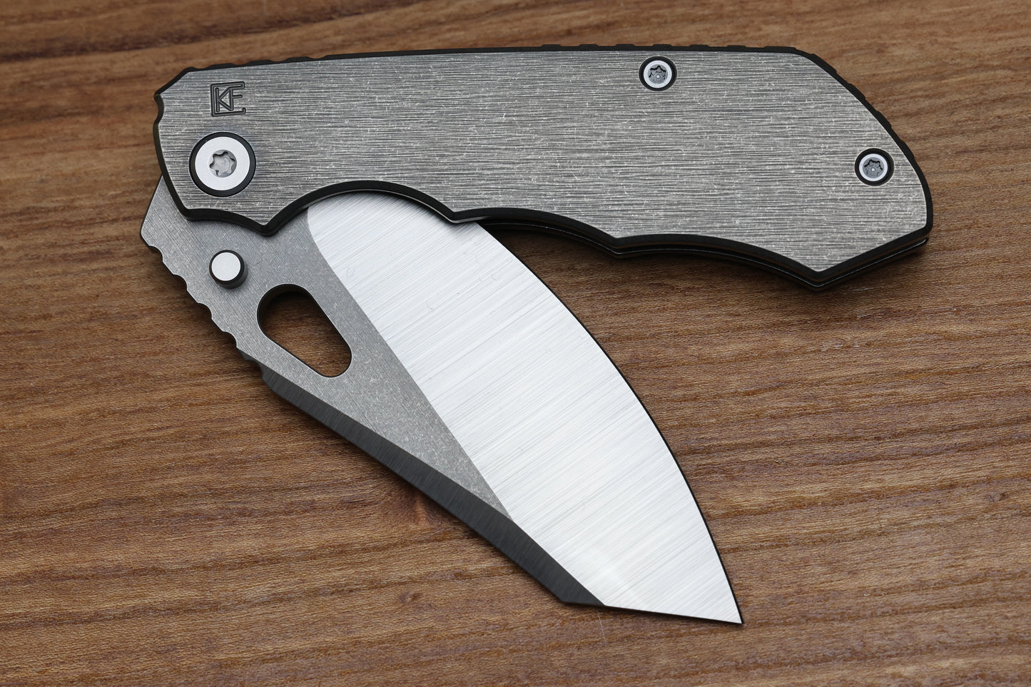 CUSTOM KNIFE FACTORY & ROTTEN DESIGN EVO 1.1 TUMBLED TI HANDLES W/ M398