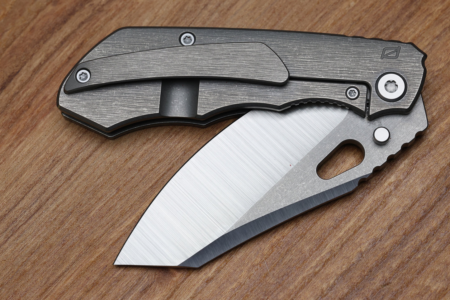 CUSTOM KNIFE FACTORY & ROTTEN DESIGN EVO 1.1 TUMBLED TI HANDLES W/ M398