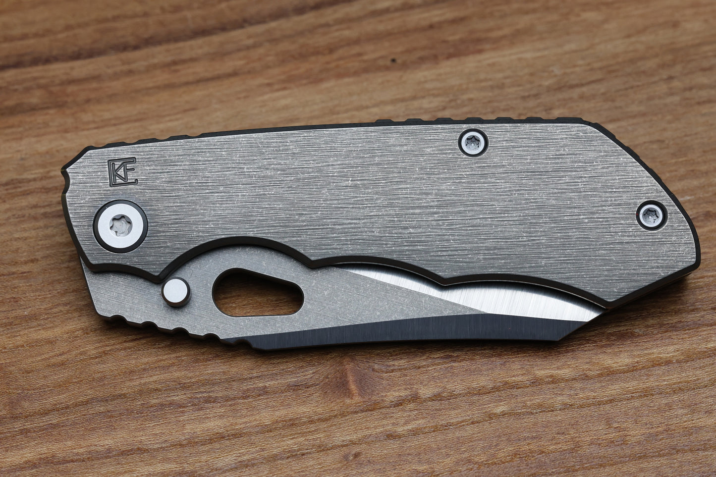 CUSTOM KNIFE FACTORY & ROTTEN DESIGN EVO 1.1 TUMBLED TI HANDLES W/ M398