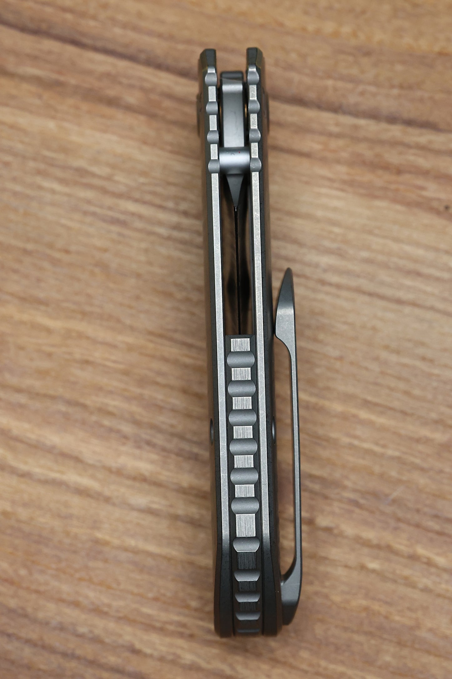 CUSTOM KNIFE FACTORY & ROTTEN DESIGN EVO 1.1 TUMBLED TI HANDLES W/ M398