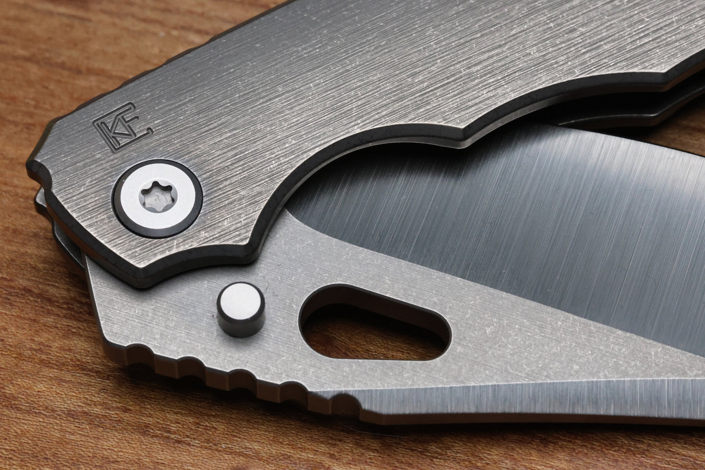 CUSTOM KNIFE FACTORY & ROTTEN DESIGN EVO 1.1 TUMBLED TI HANDLES W/ M398