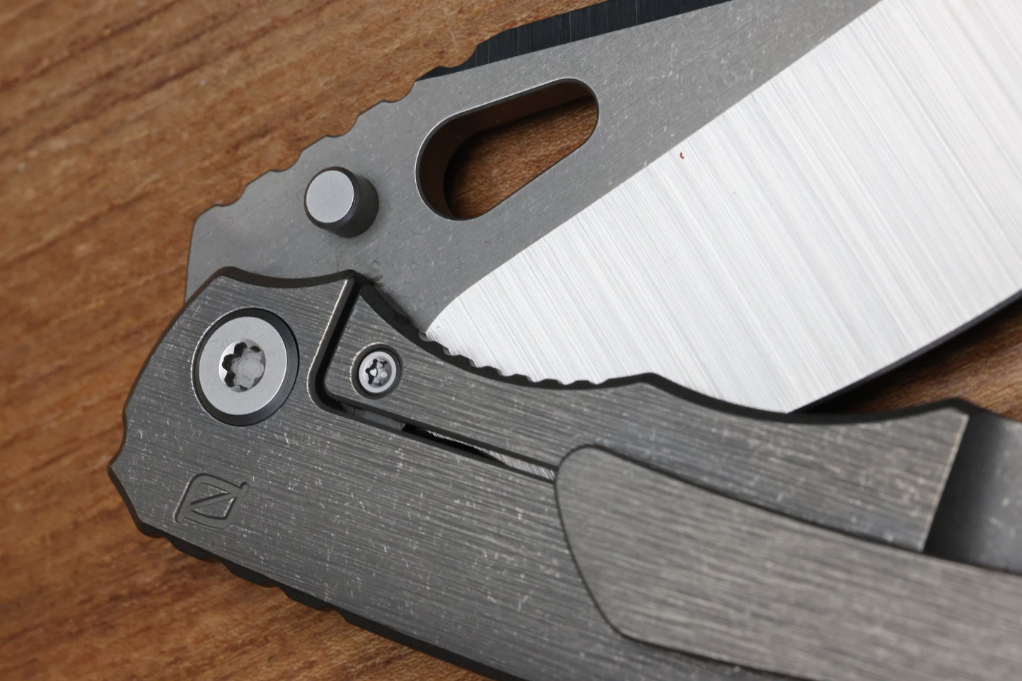 CUSTOM KNIFE FACTORY & ROTTEN DESIGN EVO 1.1 TUMBLED TI HANDLES W/ M398