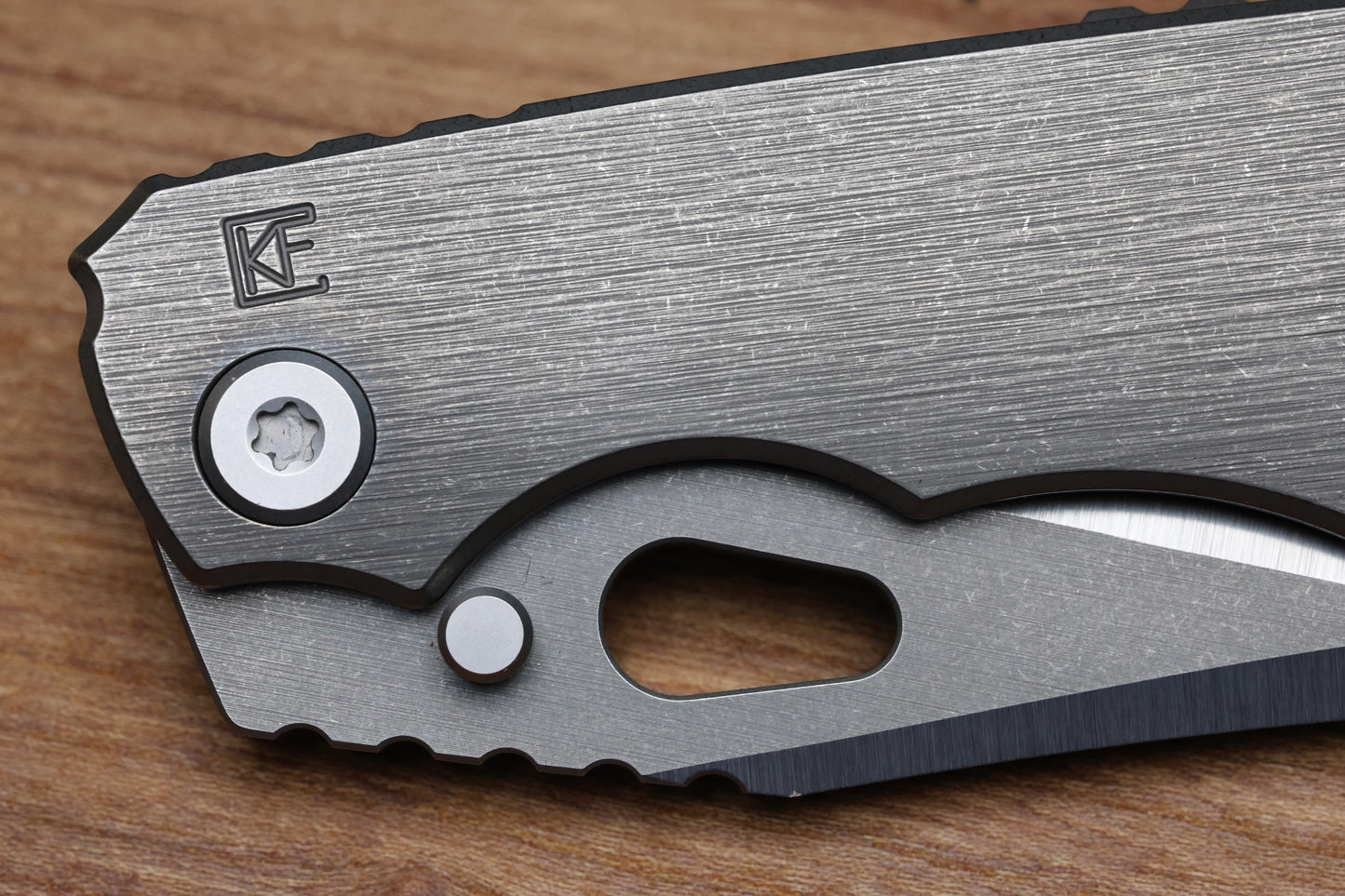 CUSTOM KNIFE FACTORY & ROTTEN DESIGN EVO 1.1 TUMBLED TI HANDLES W/ M398