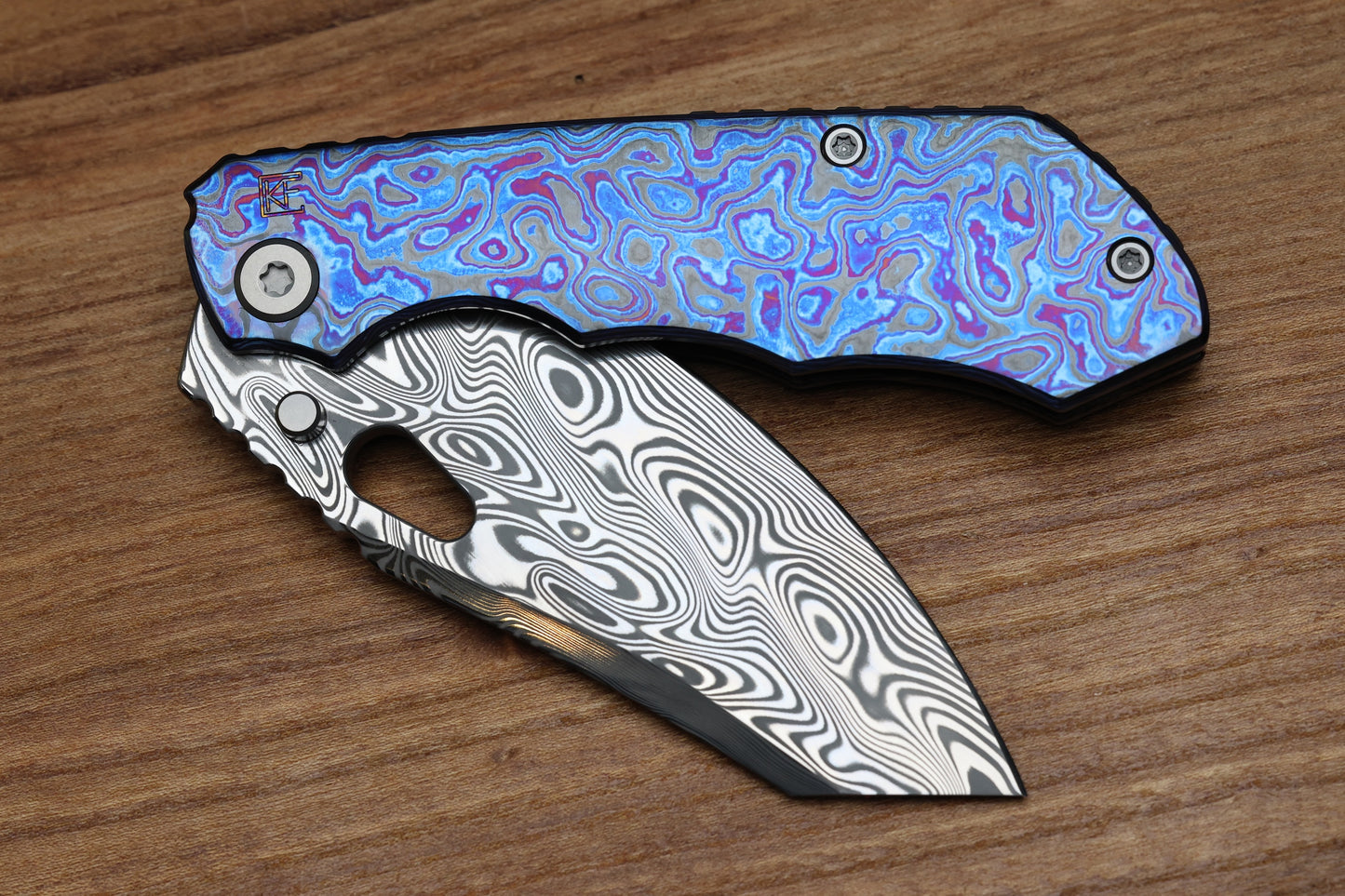 CUSTOM KNIFE FACTORY & ROTTEN DESIGN FULL DRESS EVO 1.1 ZIRCUTI HANDLES W/ DAMASTEEL