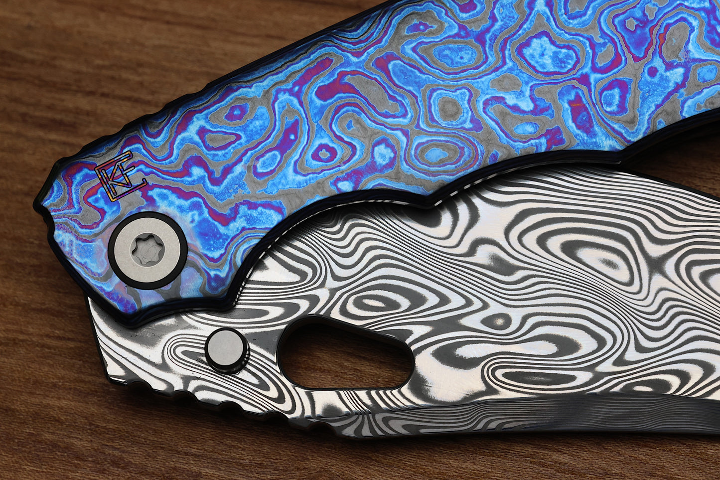 CUSTOM KNIFE FACTORY & ROTTEN DESIGN FULL DRESS EVO 1.1 ZIRCUTI HANDLES W/ DAMASTEEL